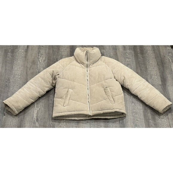 Sebby Corduroy Stone Cream/Tan Puffer Coat jacket Sz Small SEE PICS FOR DEFECTS - Picture 3 of 16